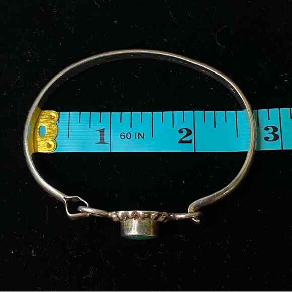 Vintage Malachite Taxco Mexico Sterling Silver 925 Hook Lock Bracelet Bangle - Picture 3 of 7